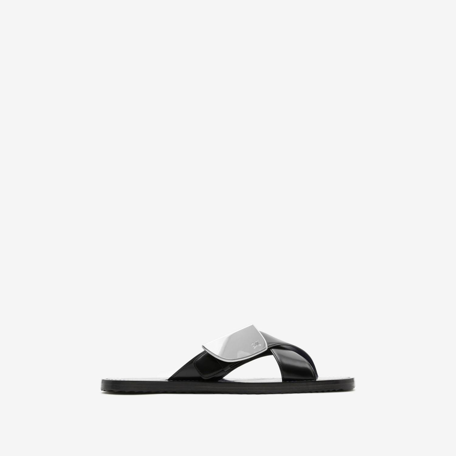 Leather Strip Shield Slides by BURBERRY
