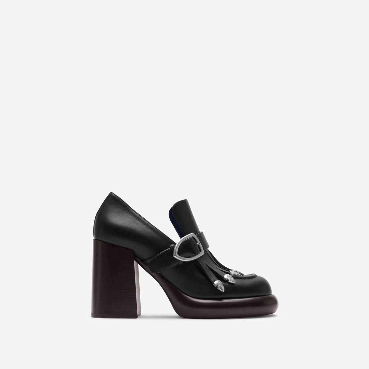 Leather Wedge Fringe Heeled Loafers by BURBERRY