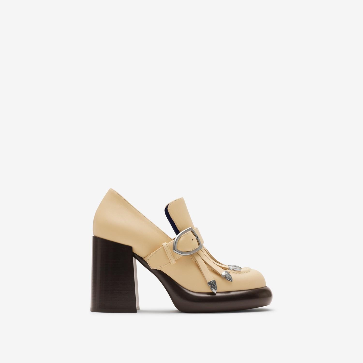 Leather Wedge Fringe Heeled Loafers by BURBERRY