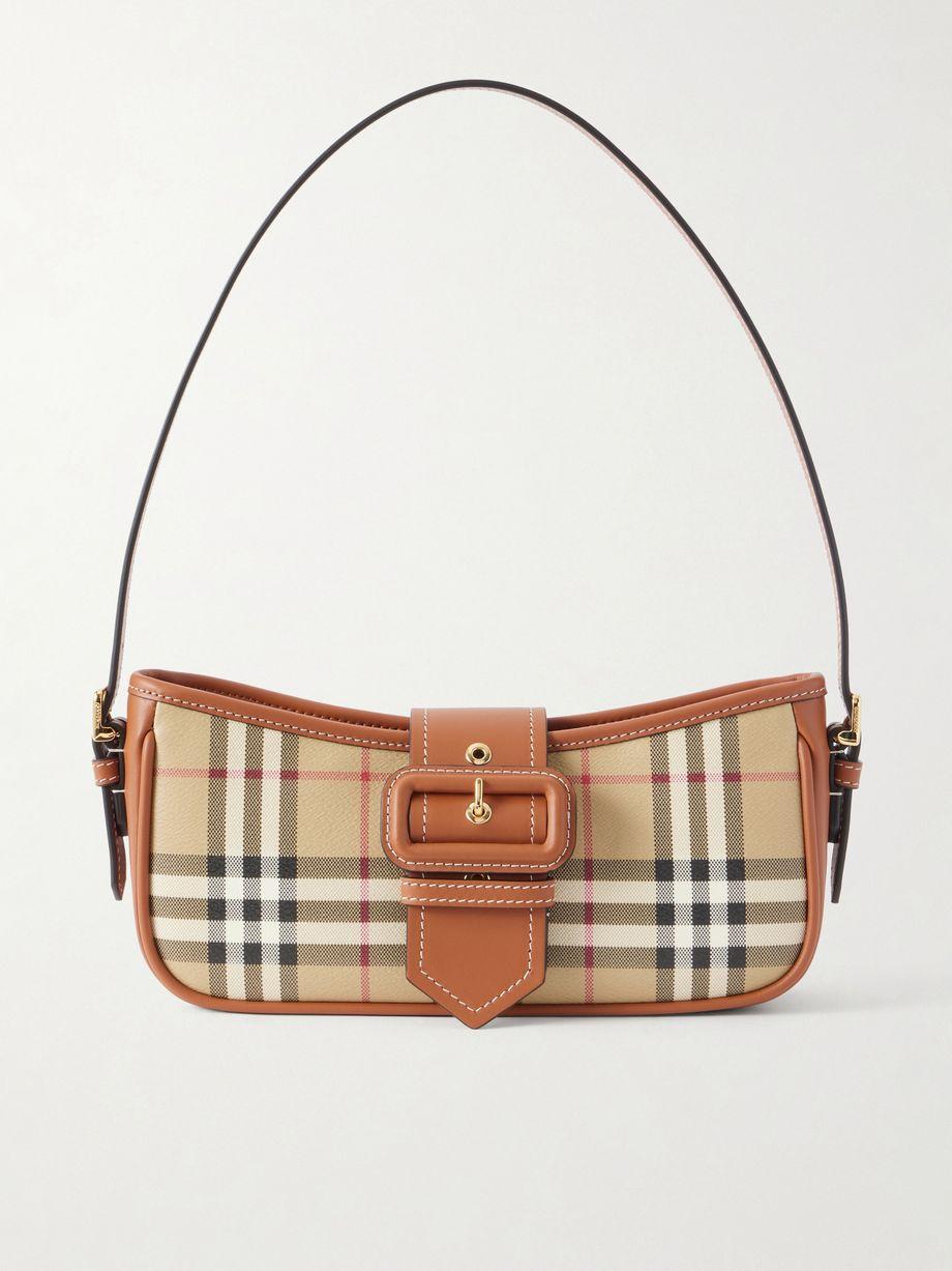 Leather-trimmed checked canvas shoulder bag by BURBERRY