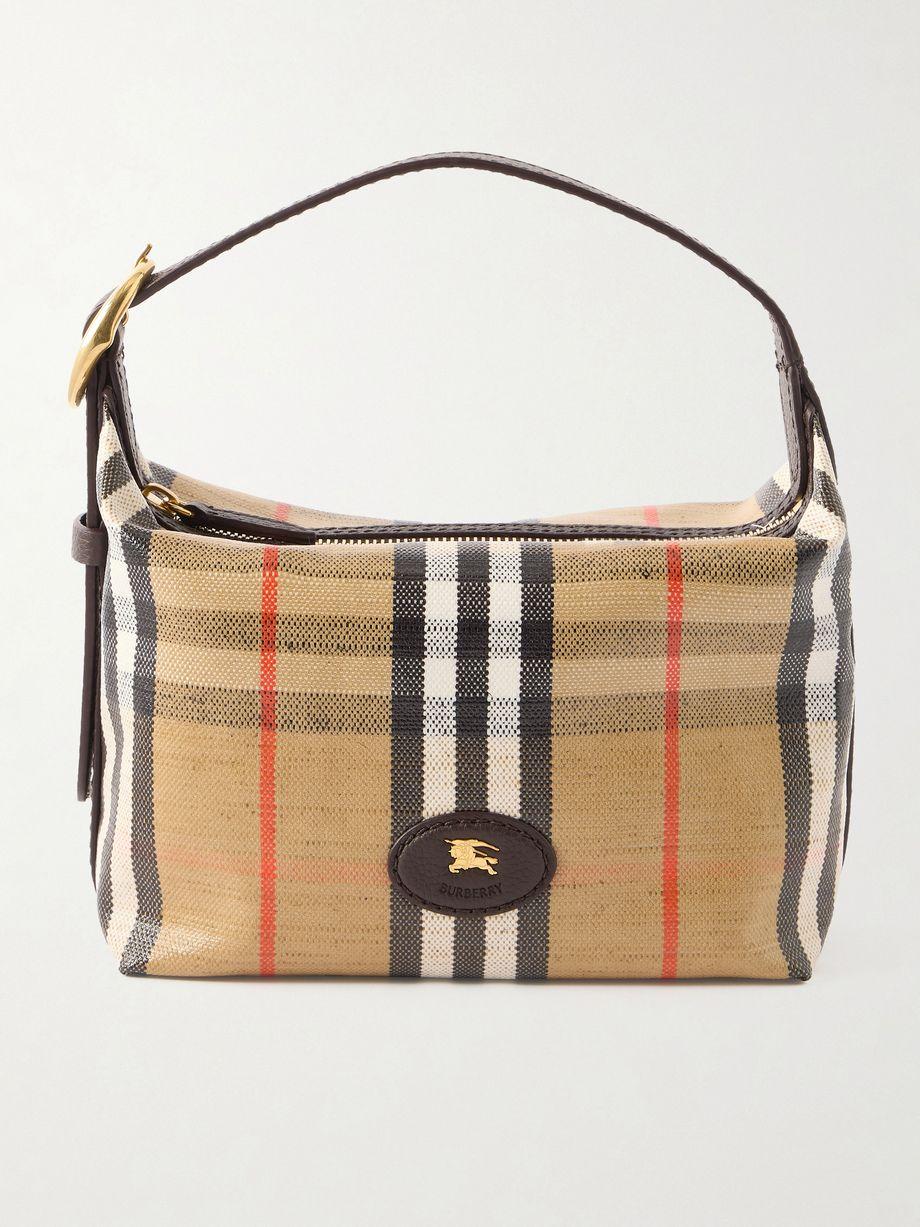 Leather-trimmed checked coated-canvas top handle bag by BURBERRY