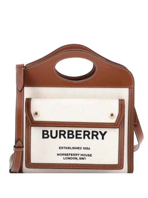 Logo Pocket Tote Canvas with Leather Mini crossbody bag by BURBERRY 