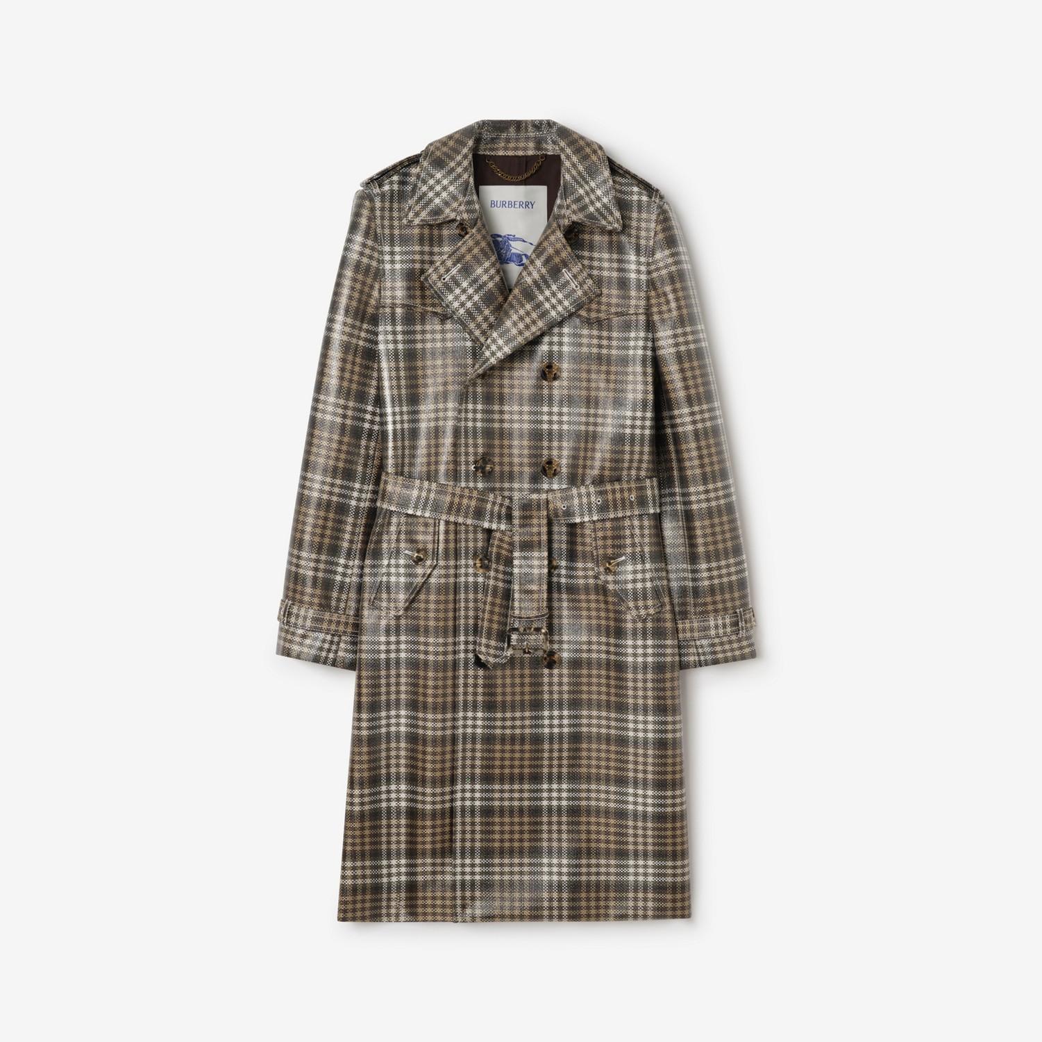 Long Check Coated Raffia-effect Foxfield Trench Coat by BURBERRY