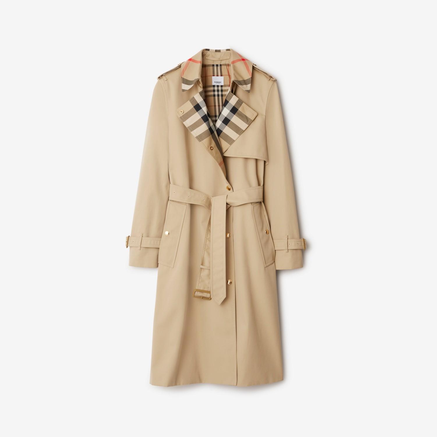 Long Check Collar Gabardine Trench Coat by BURBERRY