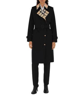 Long Check Collar Gabardine Trench Coat by BURBERRY