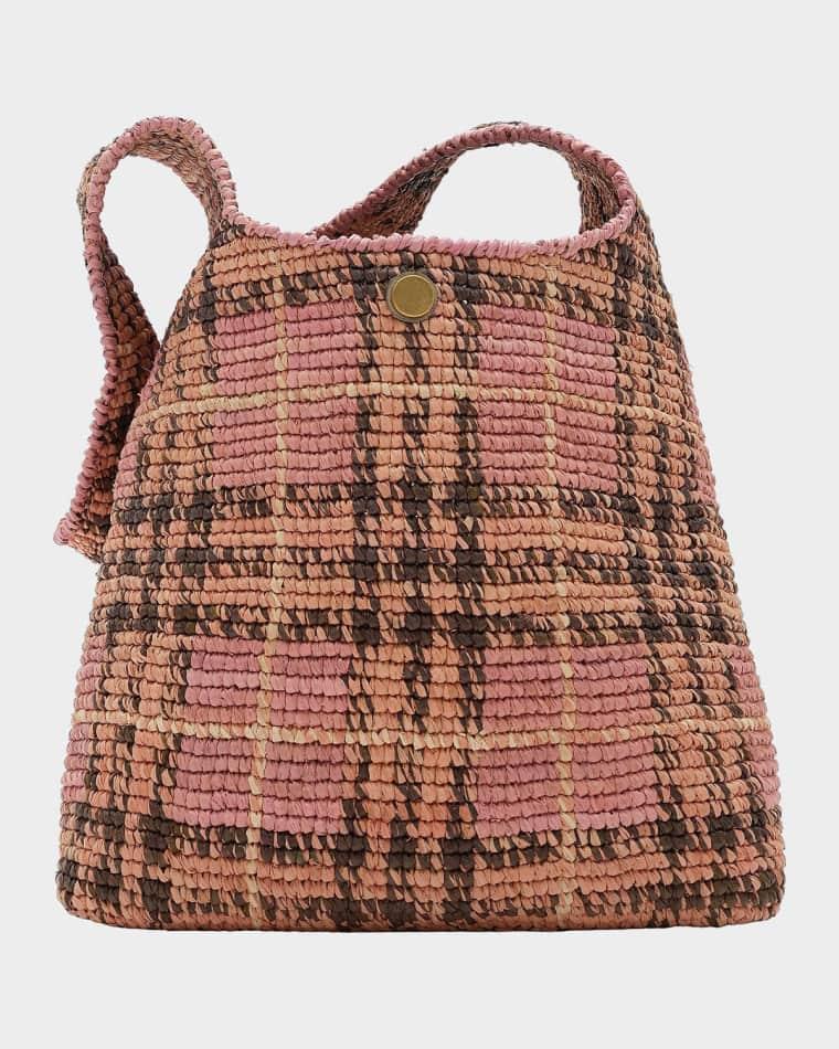 Margate Crochet Raffia Check Hobo Bag by BURBERRY