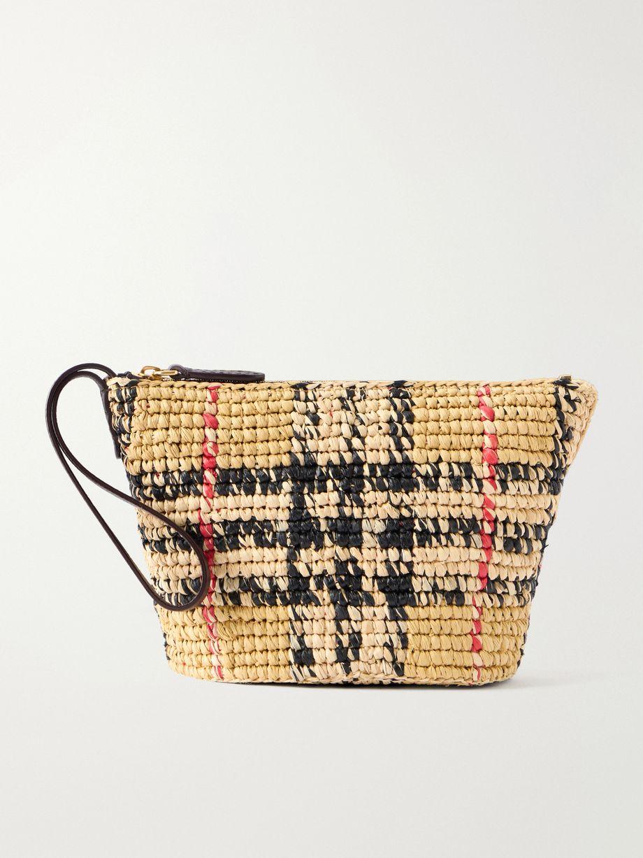Margate leather-trimmed woven raffia clutch bag by BURBERRY