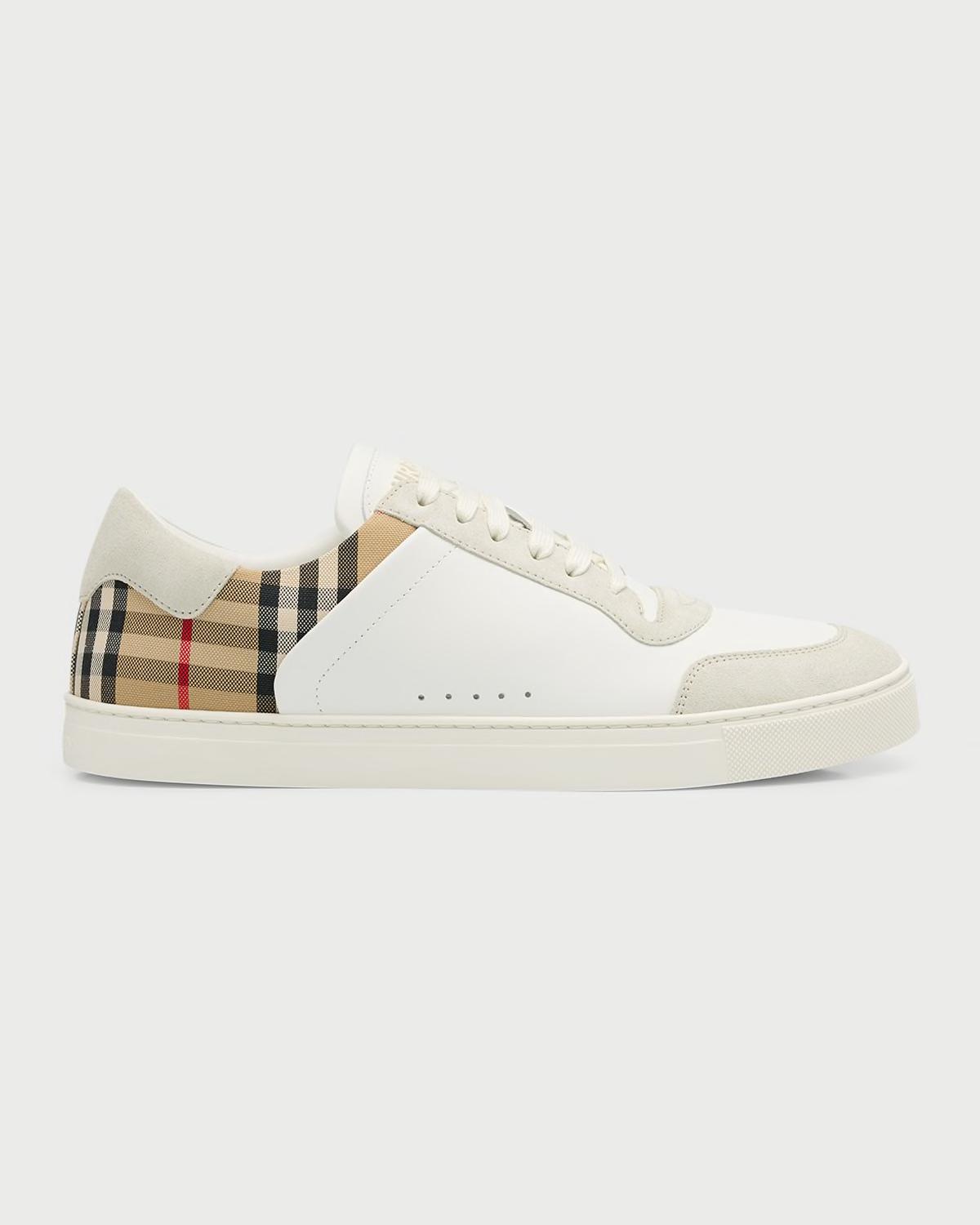 Men's Leather-Suede Check Sneakers by BURBERRY