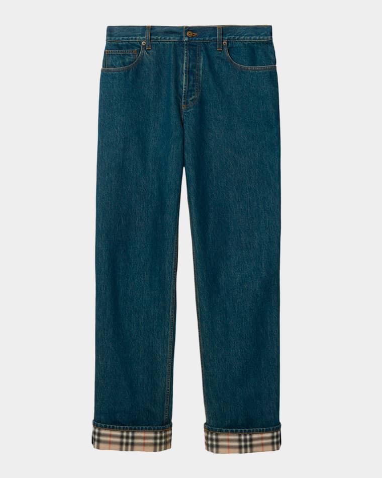 Men's Straight-Leg Check Turn-Up Jeans by BURBERRY
