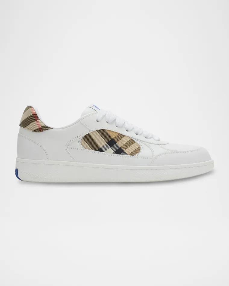 Men's Terrace Mix Leather and Check Low-Top Sneakers by BURBERRY