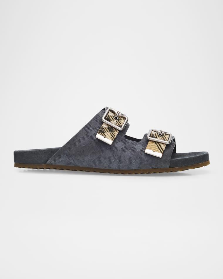Men's Urchin Woven Check and Suede Double-Buckle Sandals by BURBERRY