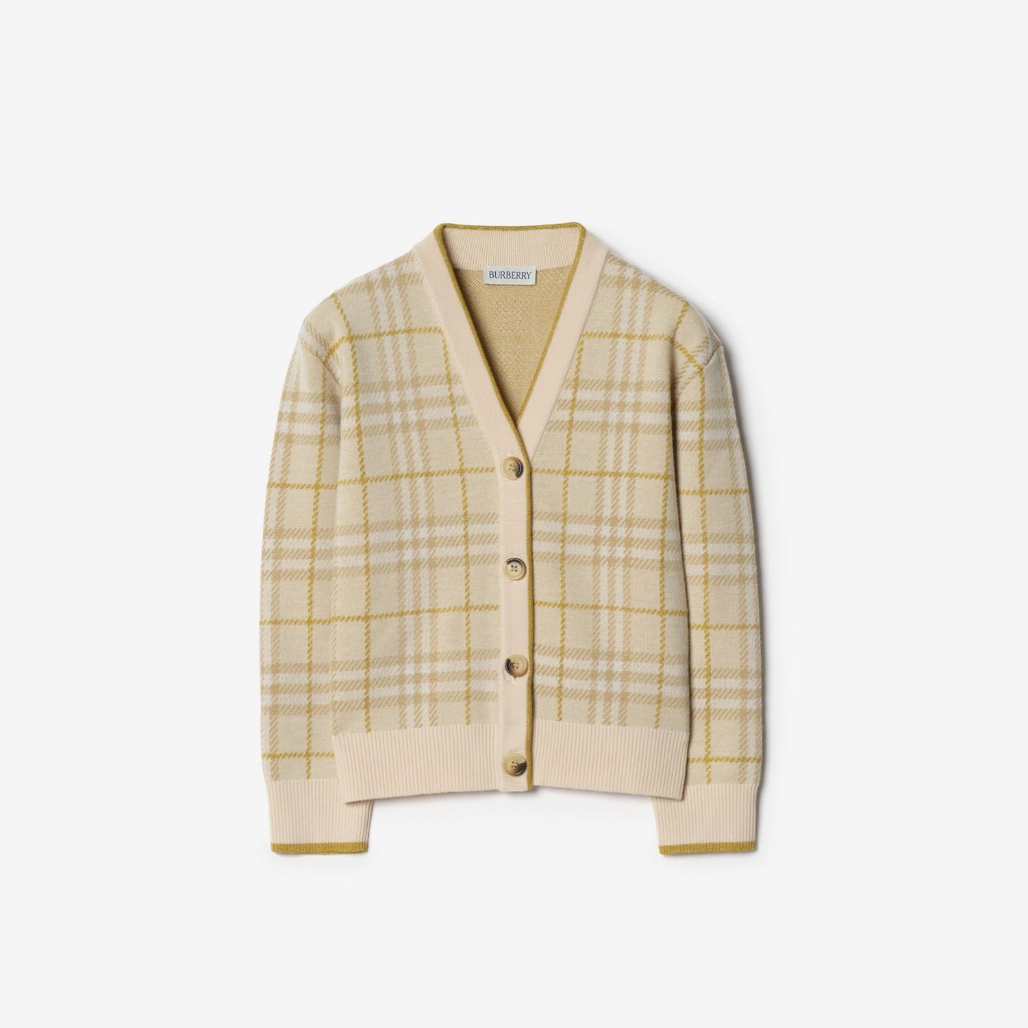 Metallic Check Wool Blend Cardigan by BURBERRY
