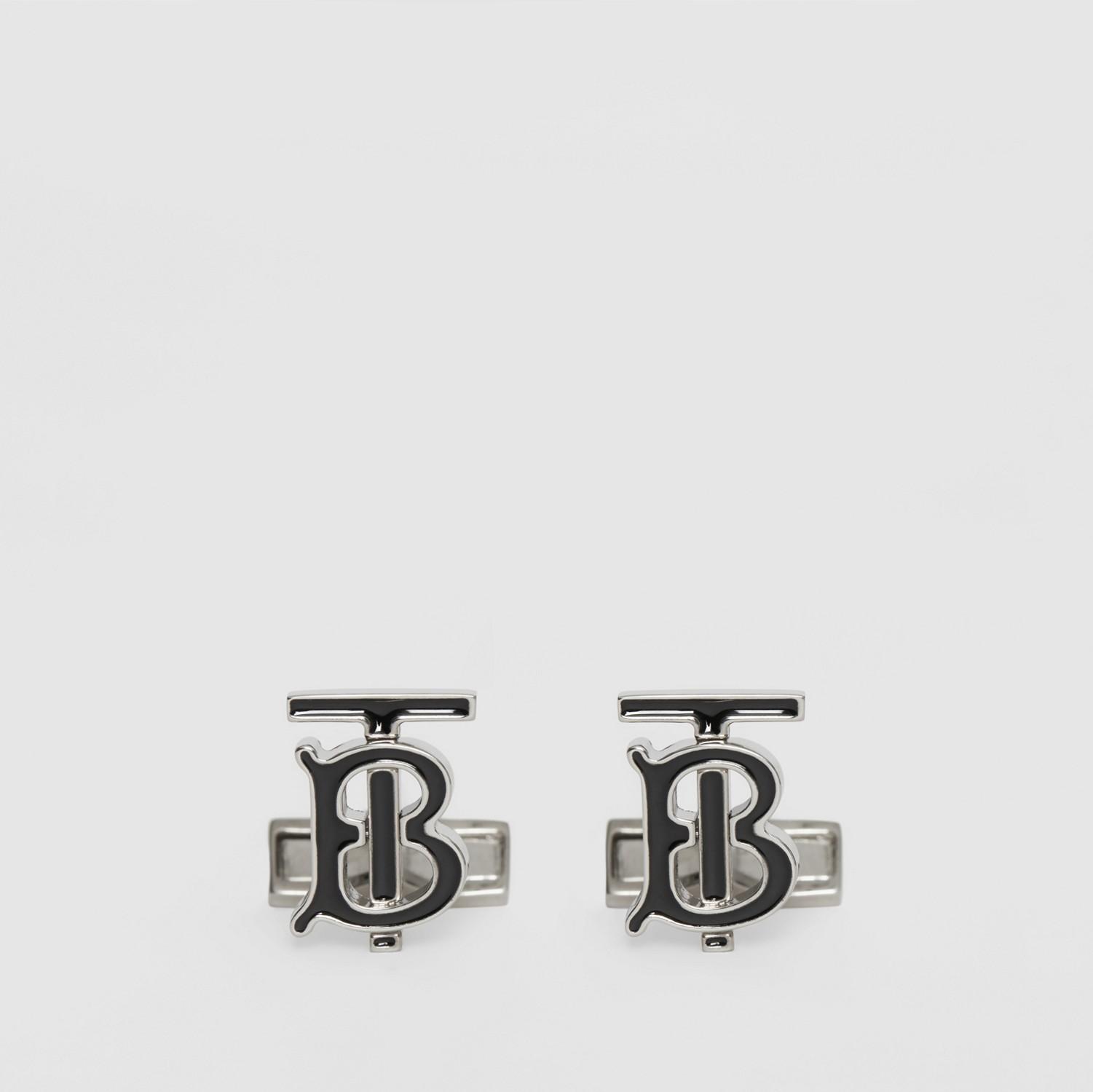 Monogram Motif Enamel and Palladium-plated Cufflinks by BURBERRY