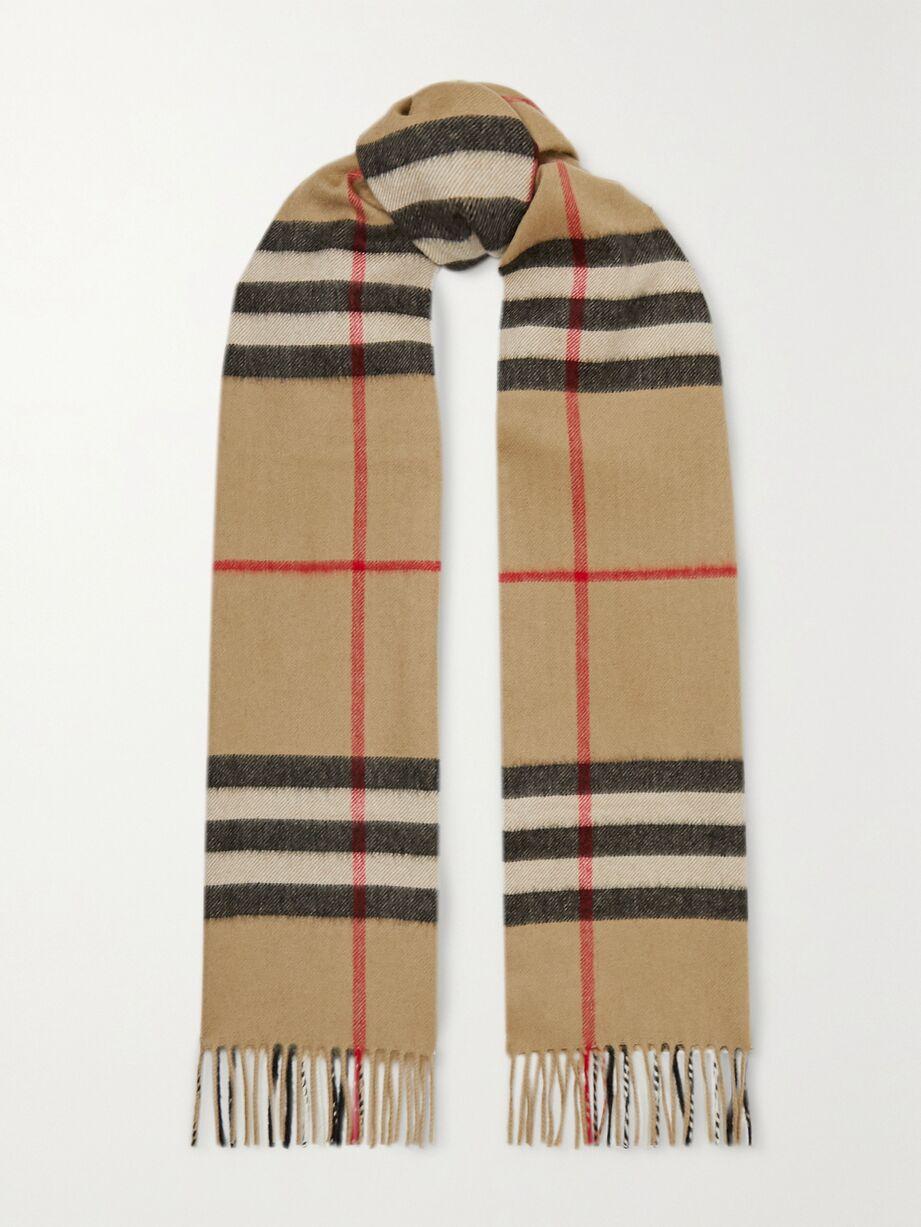 + NET SUSTAIN fringed checked cashmere scarf by BURBERRY