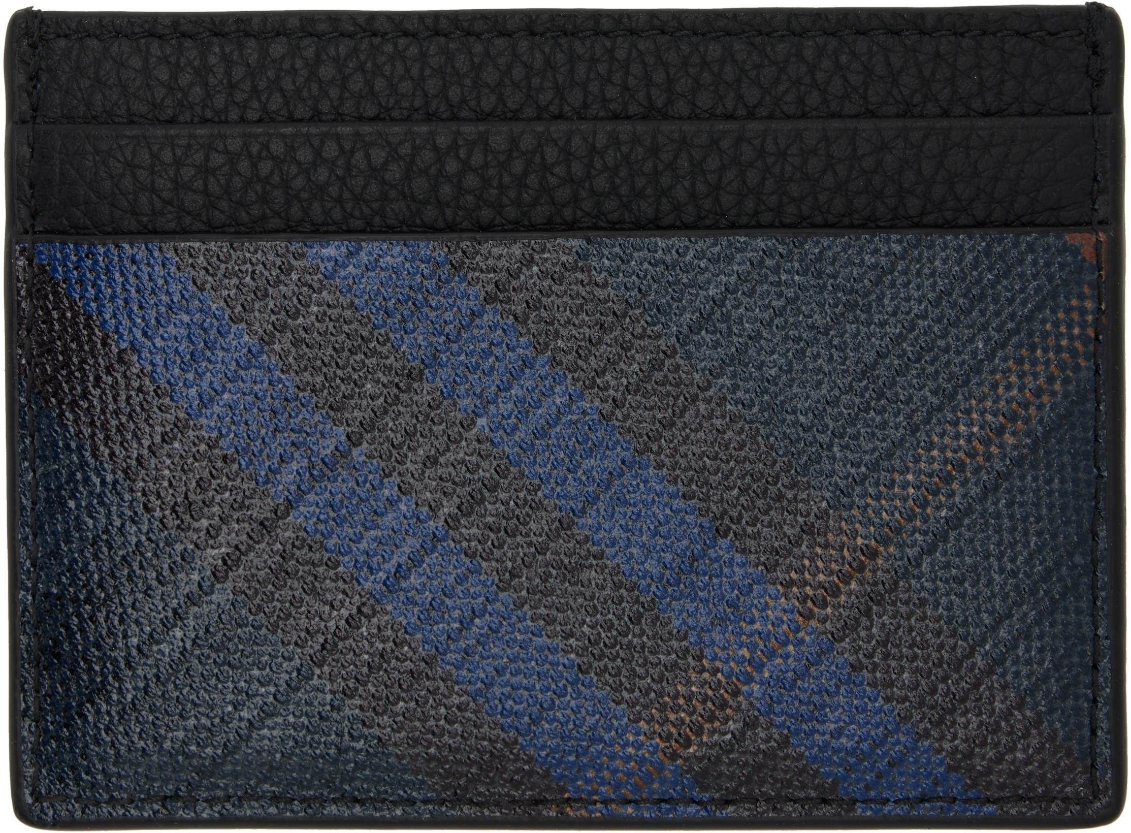 Navy Tall Check Card Holder by BURBERRY