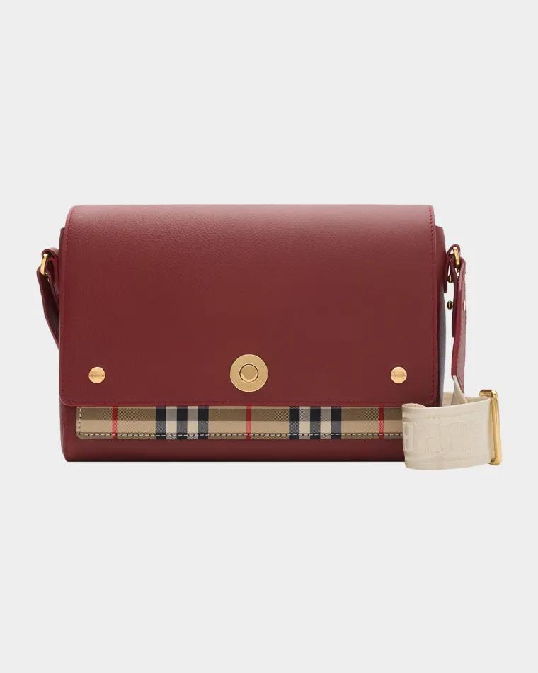 Note Leather & Check Crossbody Bag by BURBERRY