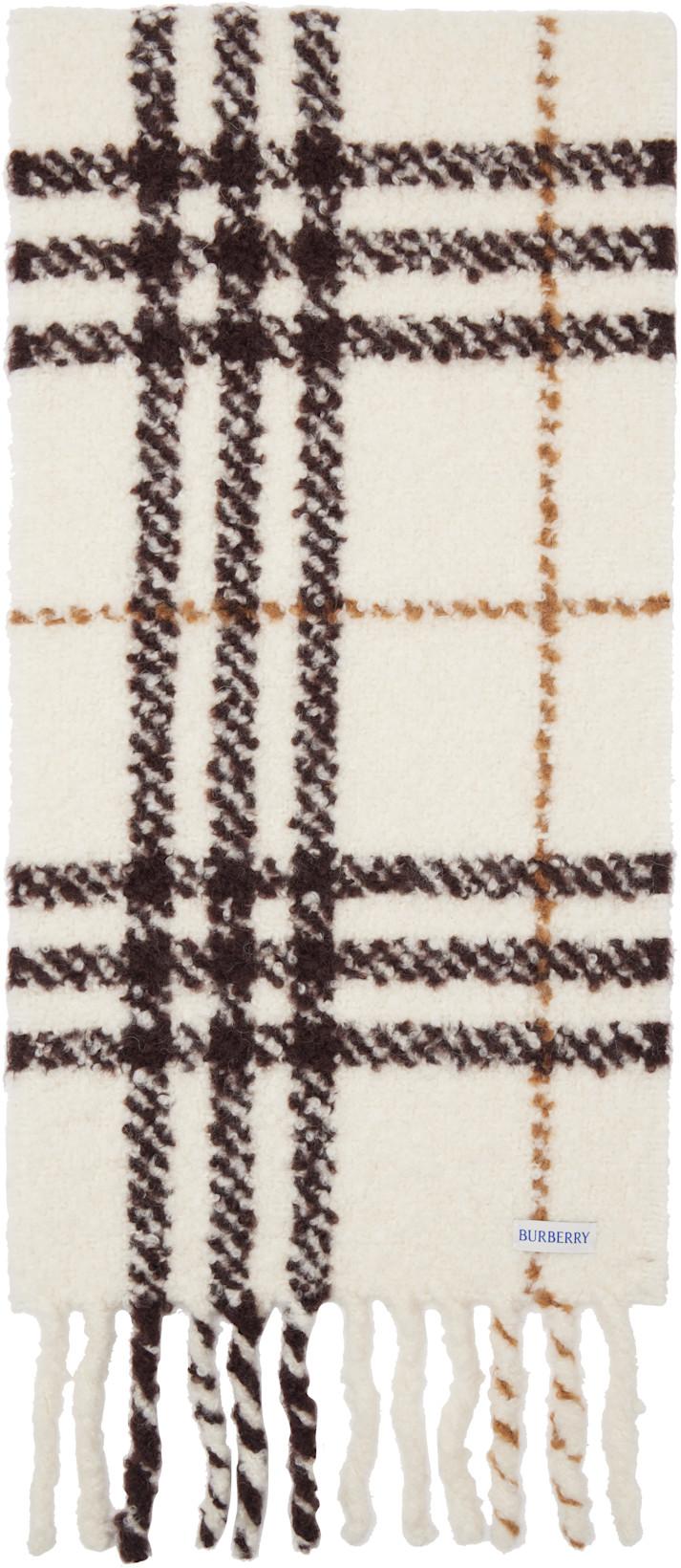 Off-White Check Alpaca Wool Blend Bouclé Scarf by BURBERRY