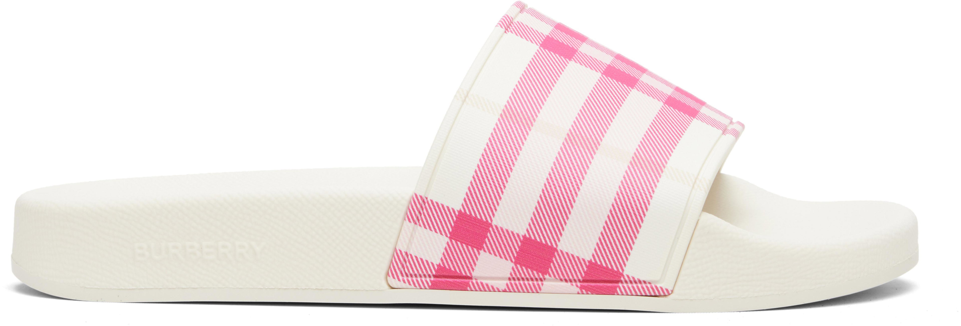 Off-White & Pink Check Slides by BURBERRY