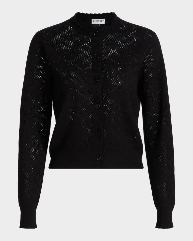 Pandora Check-Knit Wool-Silk Cardigan by BURBERRY