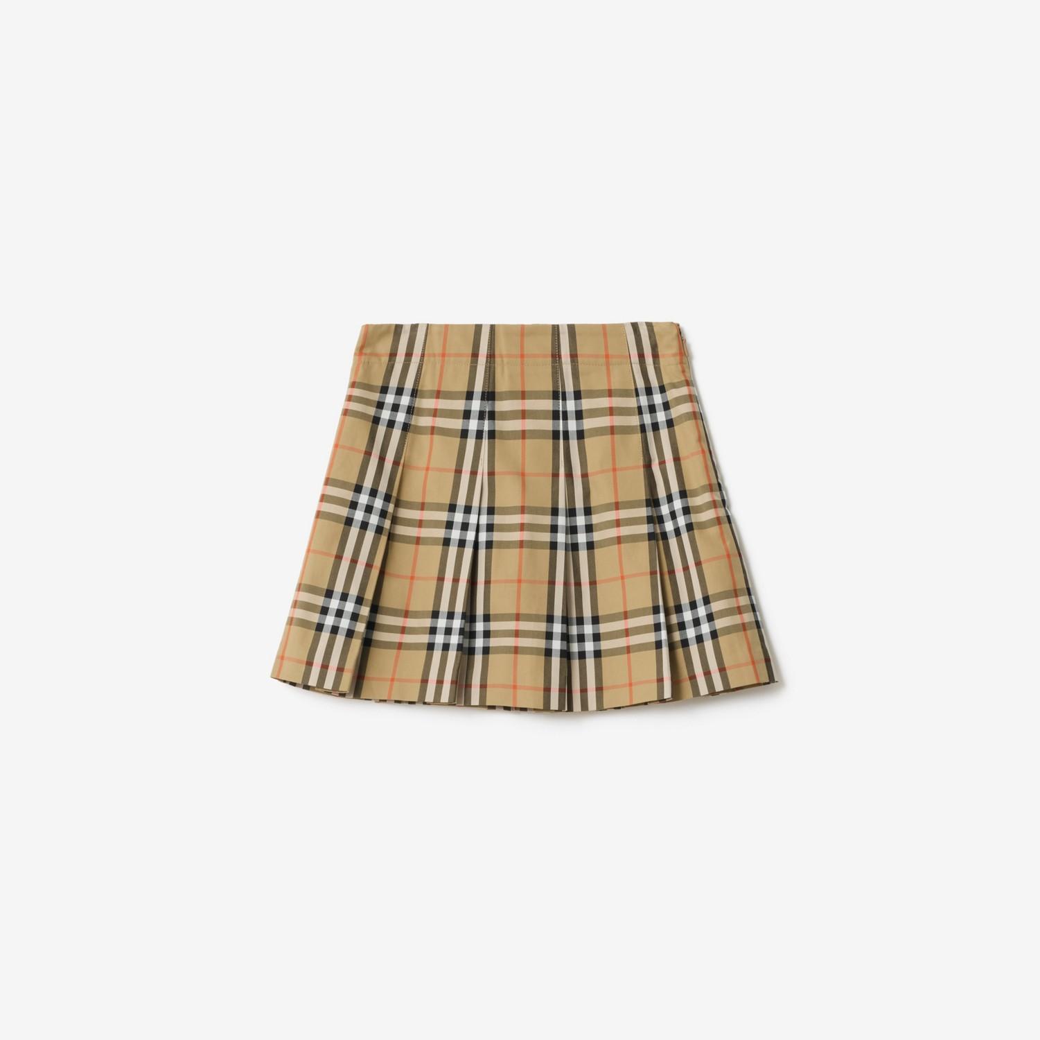 Pleated Check Cotton Twill Skirt by BURBERRY