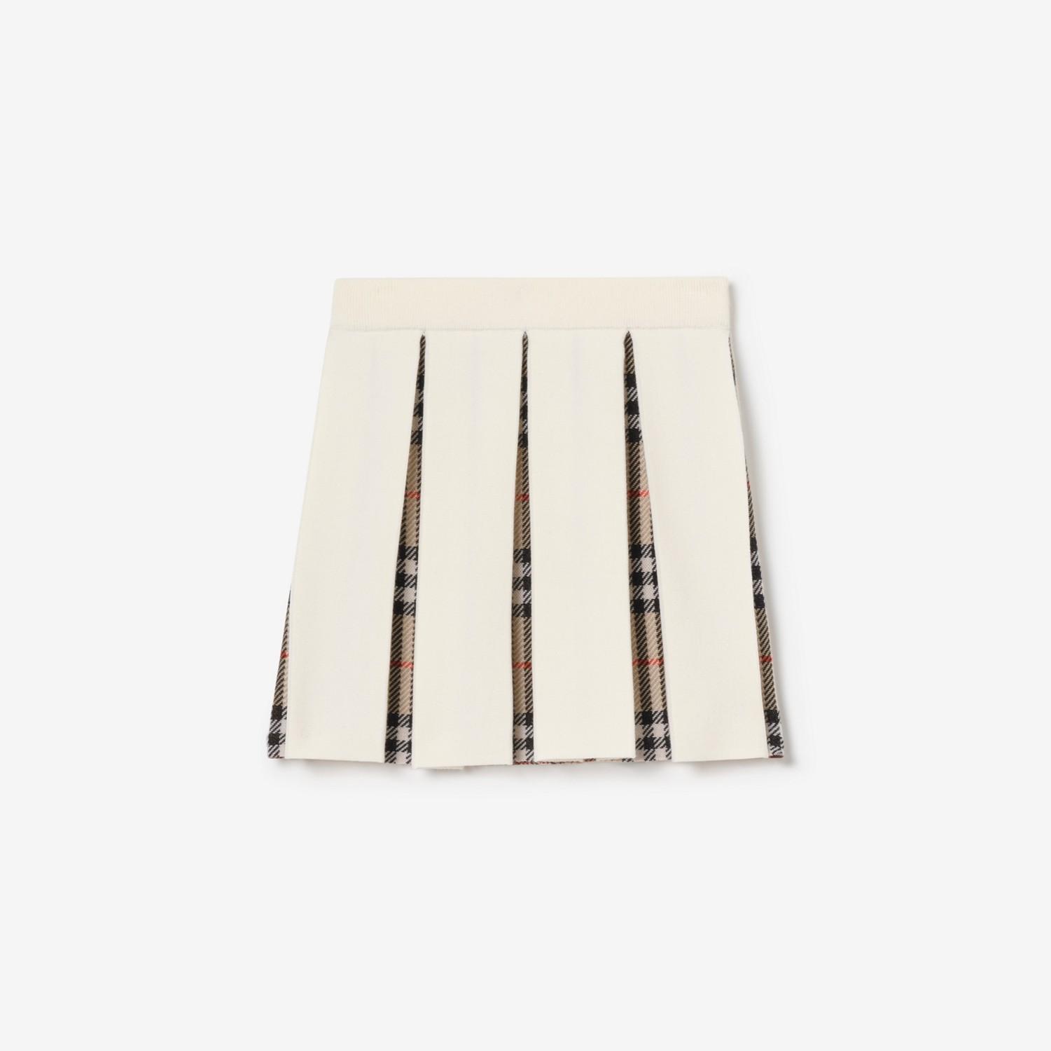 Pleated Check Wool Blend Skirt by BURBERRY