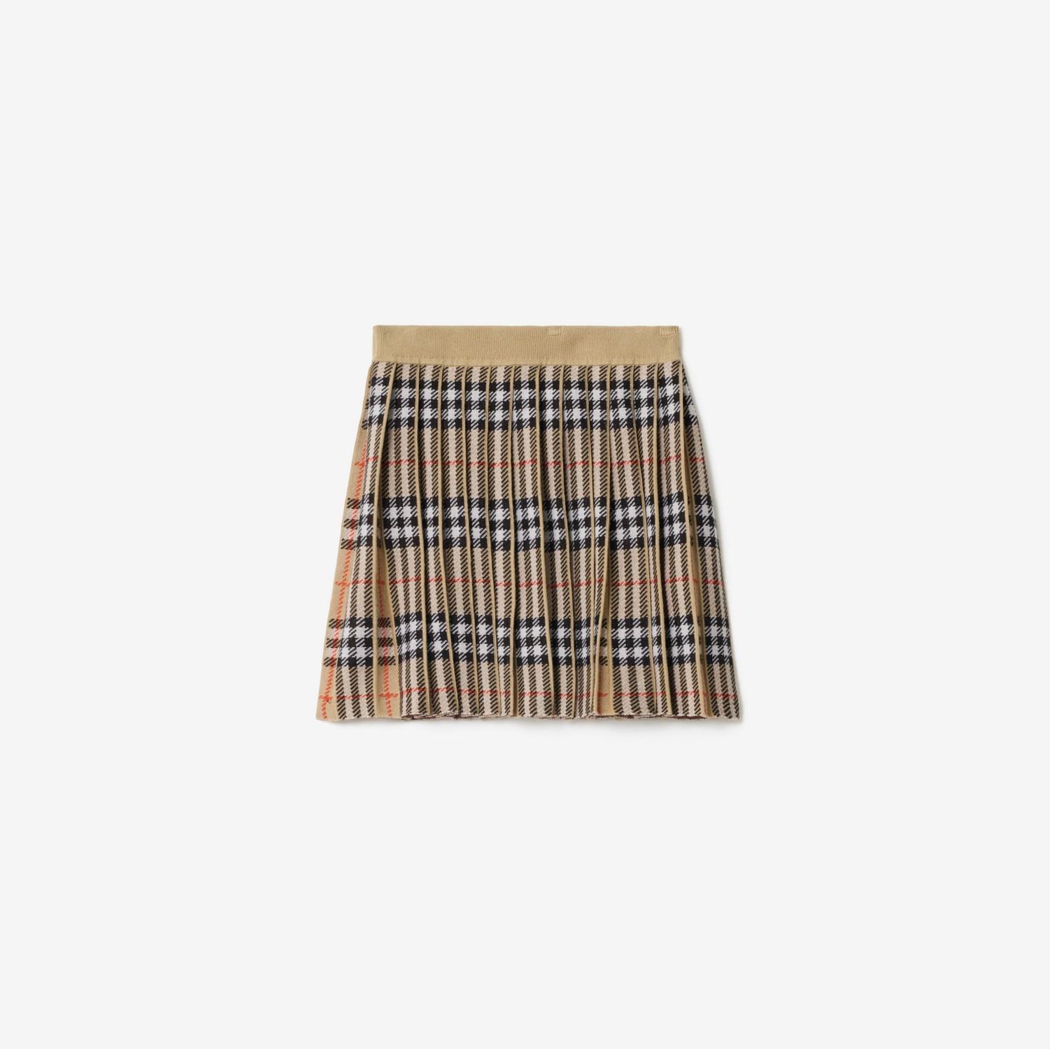 Pleated Check Wool Blend Skirt by BURBERRY