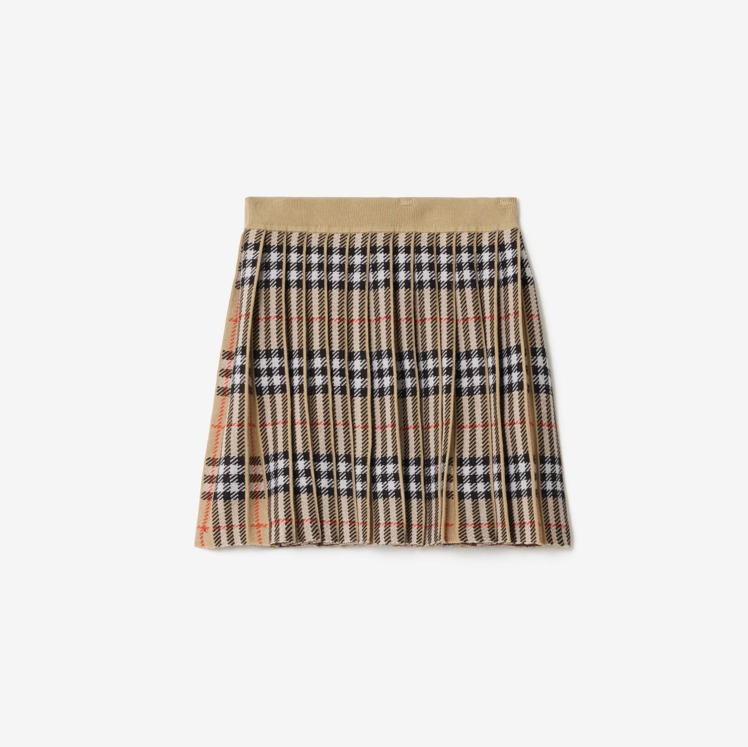 Pleated Check Wool Blend Skirt by BURBERRY