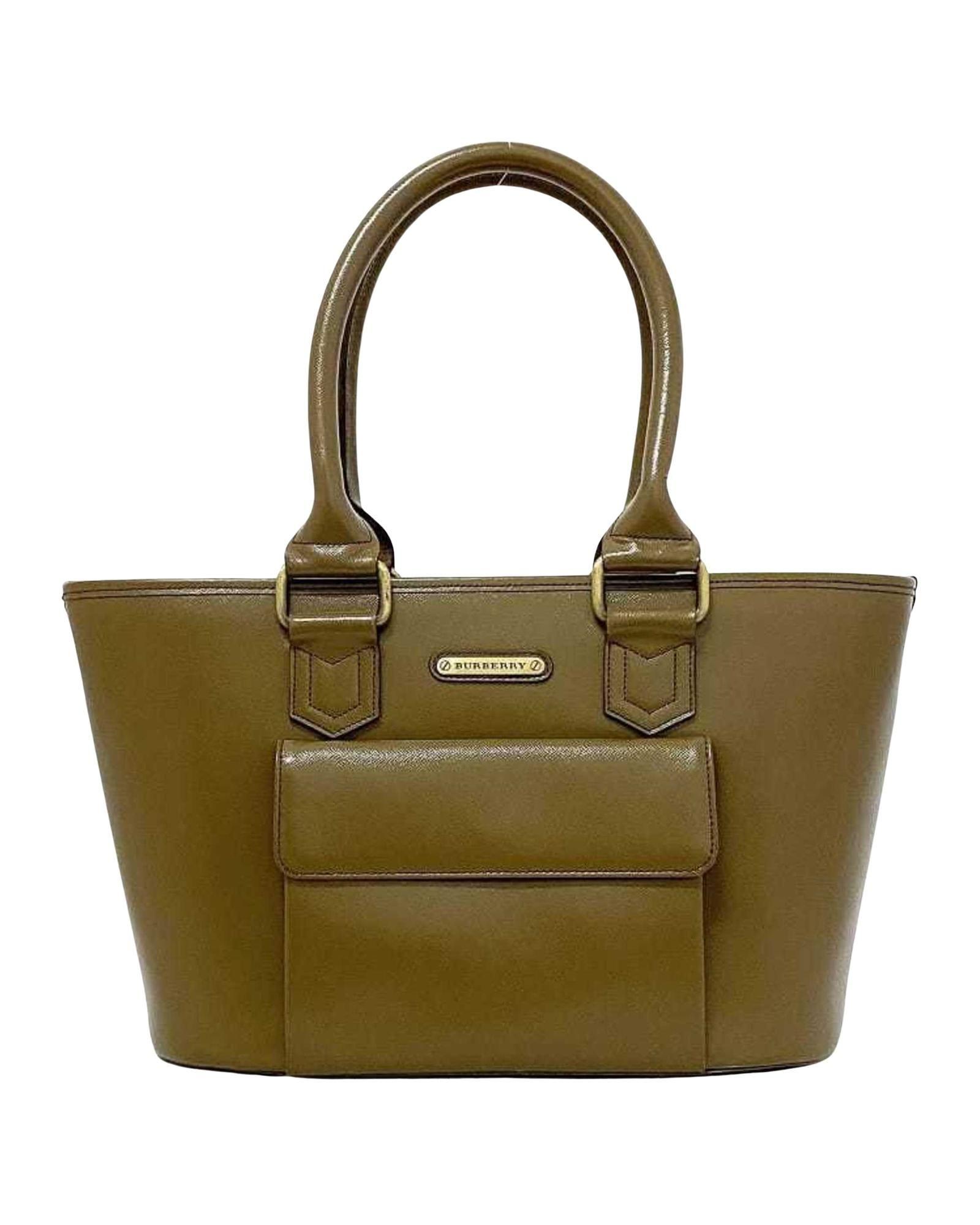 Preloved Olive Green Leather Tote Bag Women - Beige Handbags by BURBERRY