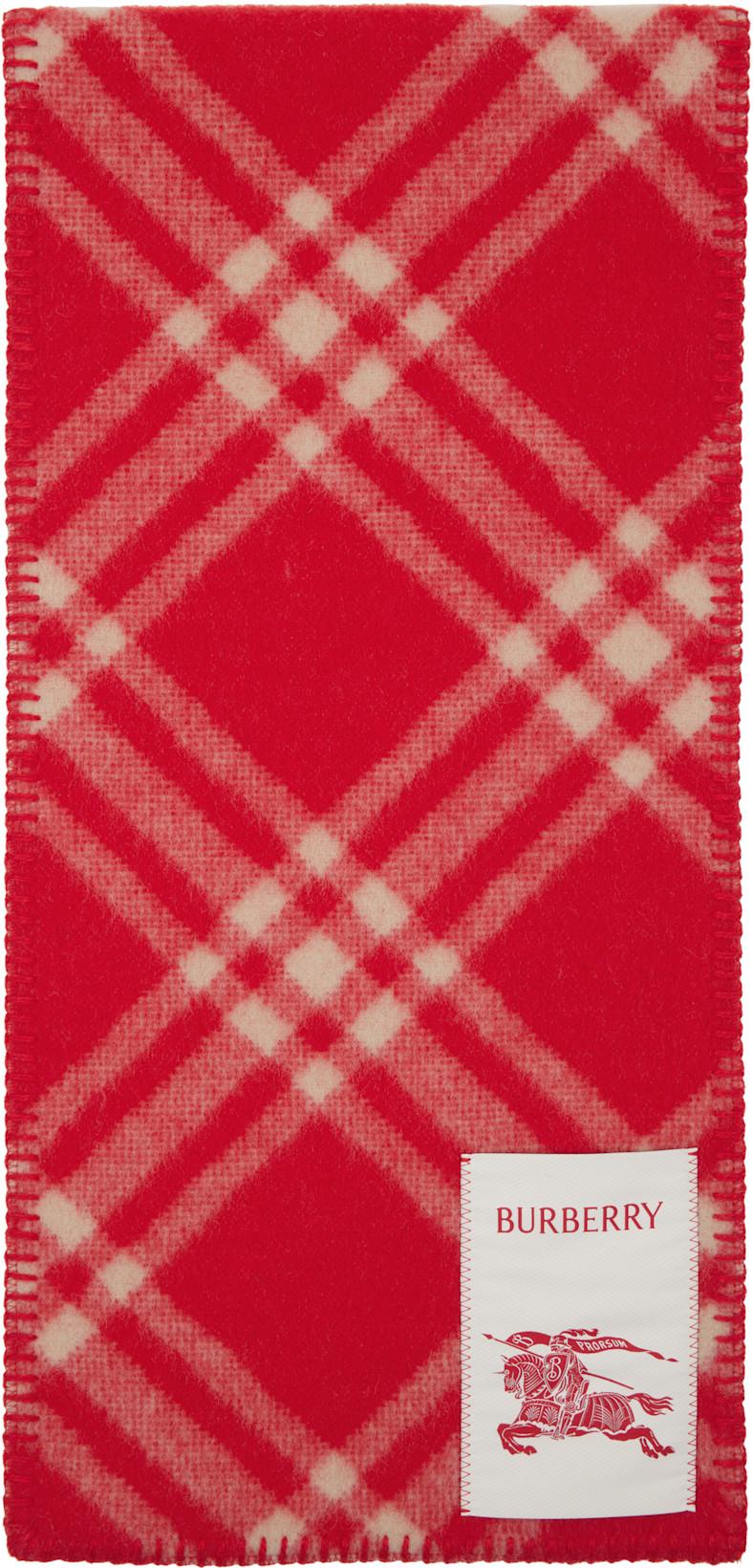 Red Check Wool Scarf by BURBERRY