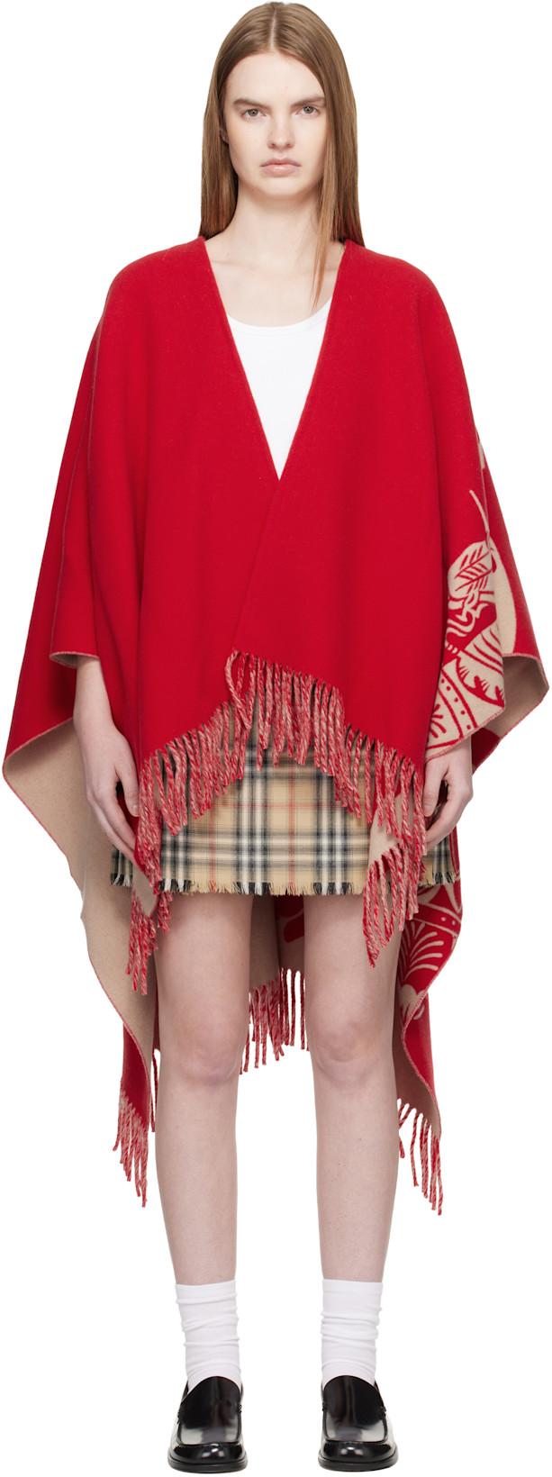 Red EKD Wool Cashmere Cape by BURBERRY