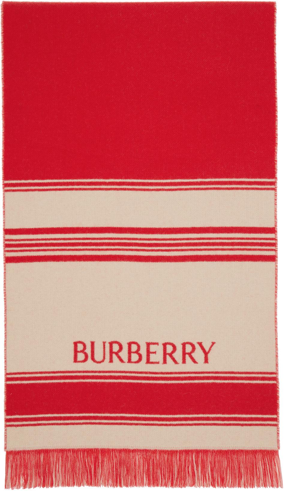 Red & Beige EKD Striped Wool Scarf by BURBERRY