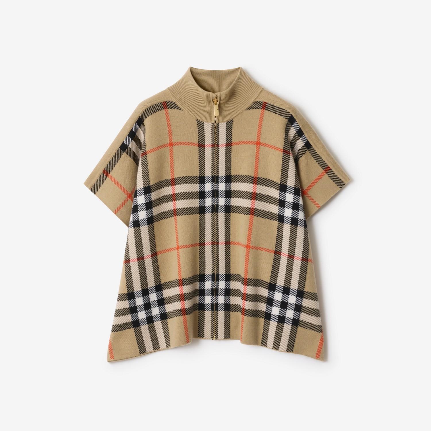 Reversible Check Wool Cape by BURBERRY