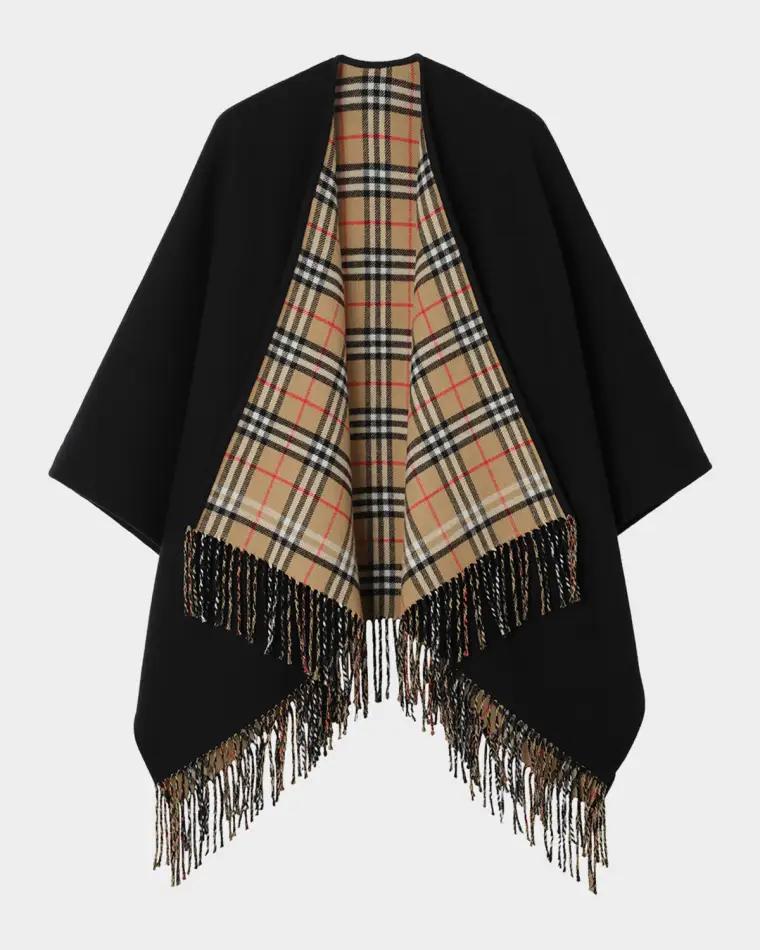Reversible Check Wool Cape by BURBERRY