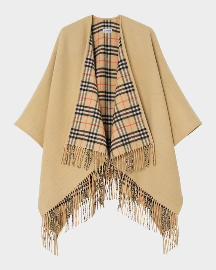 Reversible Check Wool Cape by BURBERRY