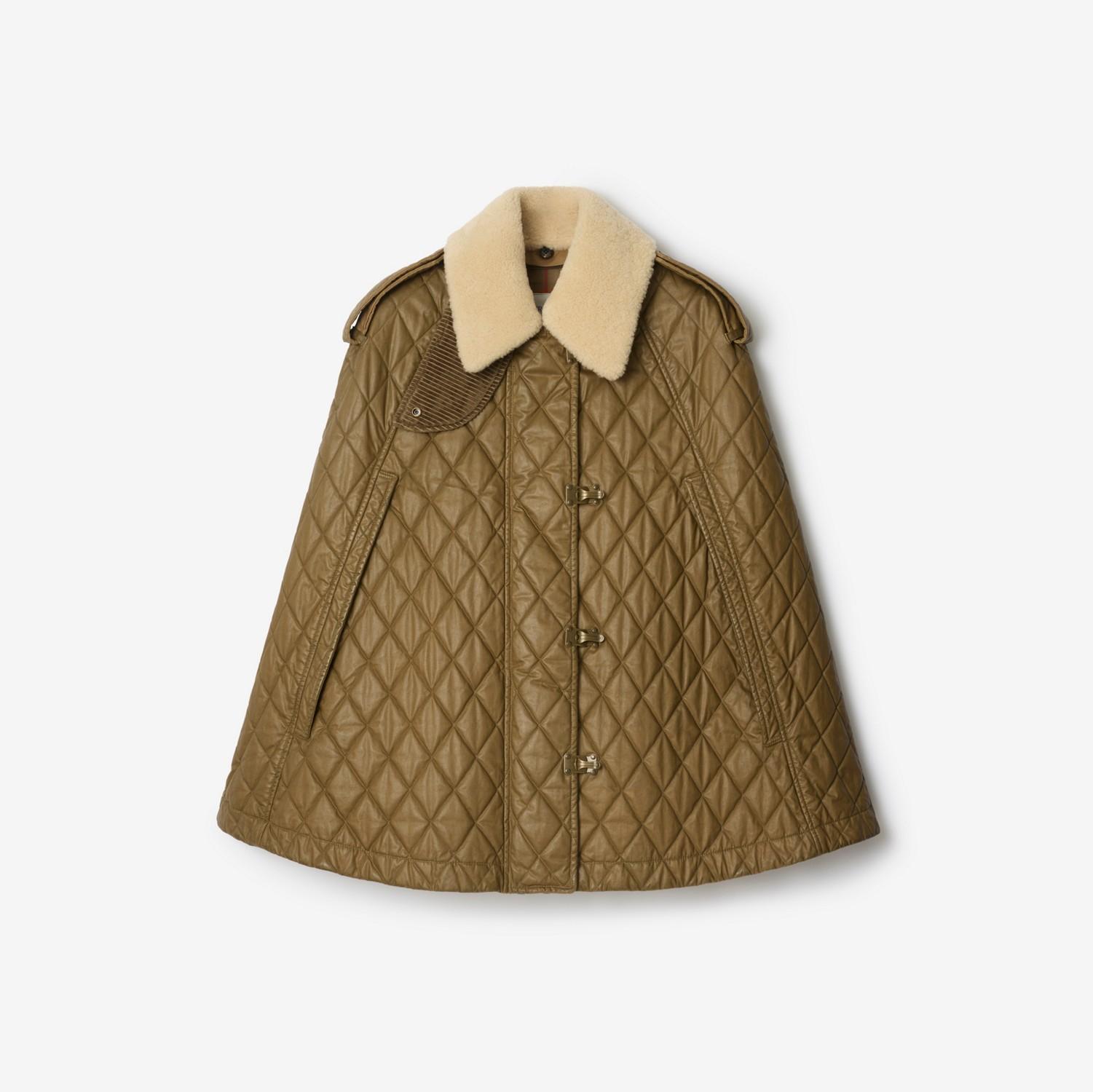 Shearling Collar Quilted Cotton Heath Cape by BURBERRY