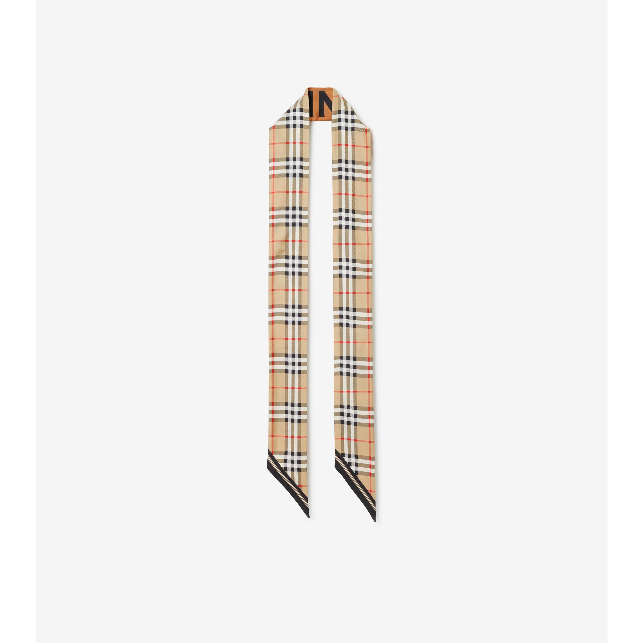 Skinny Reversible Check Silk Scarf by BURBERRY