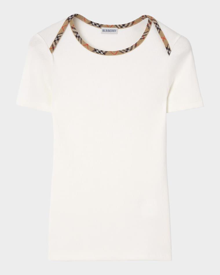 Stephanie Check-Trim Cotton Rib T-Shirt by BURBERRY