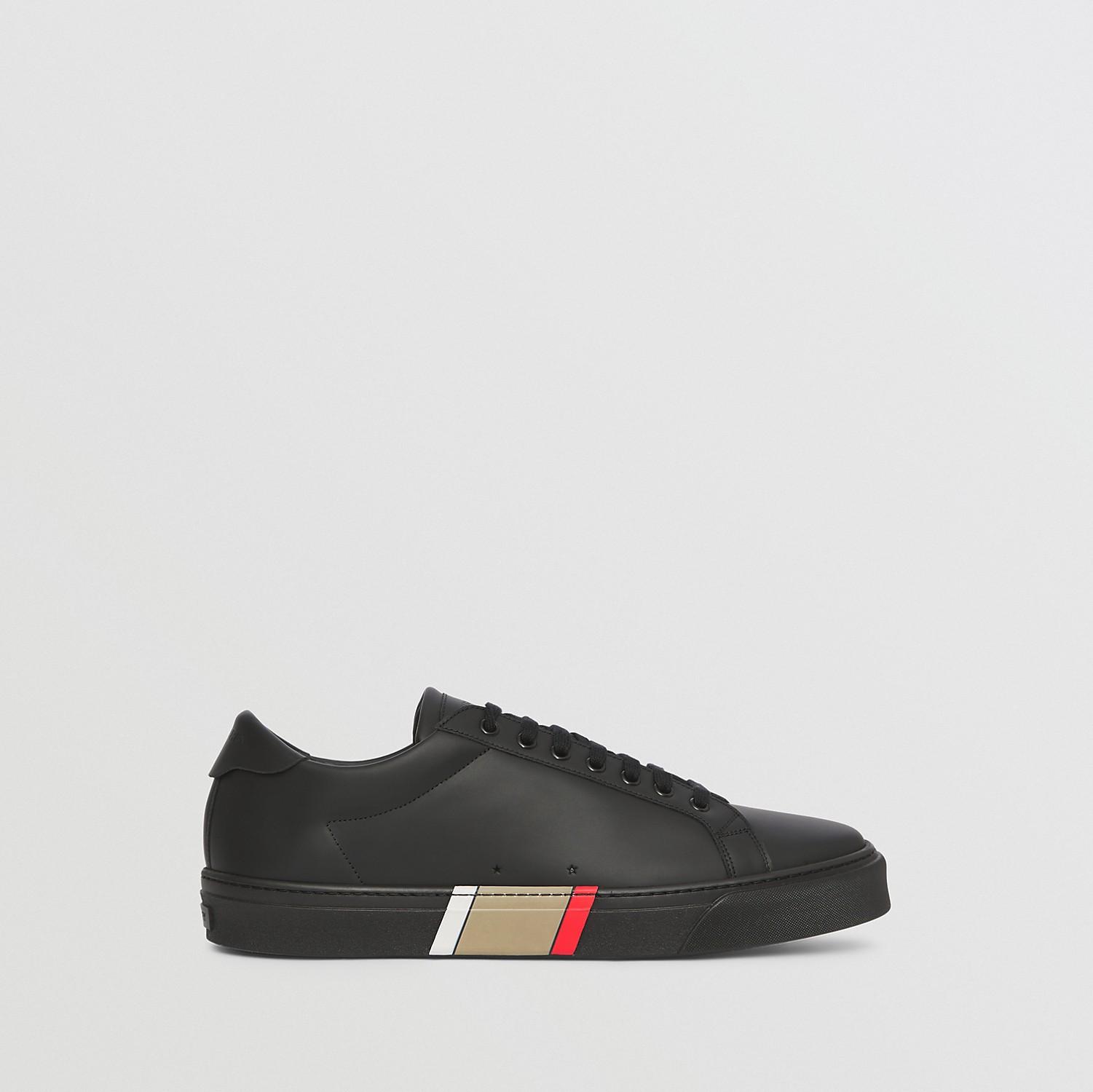 Stripe Detail Leather Sneakers by BURBERRY