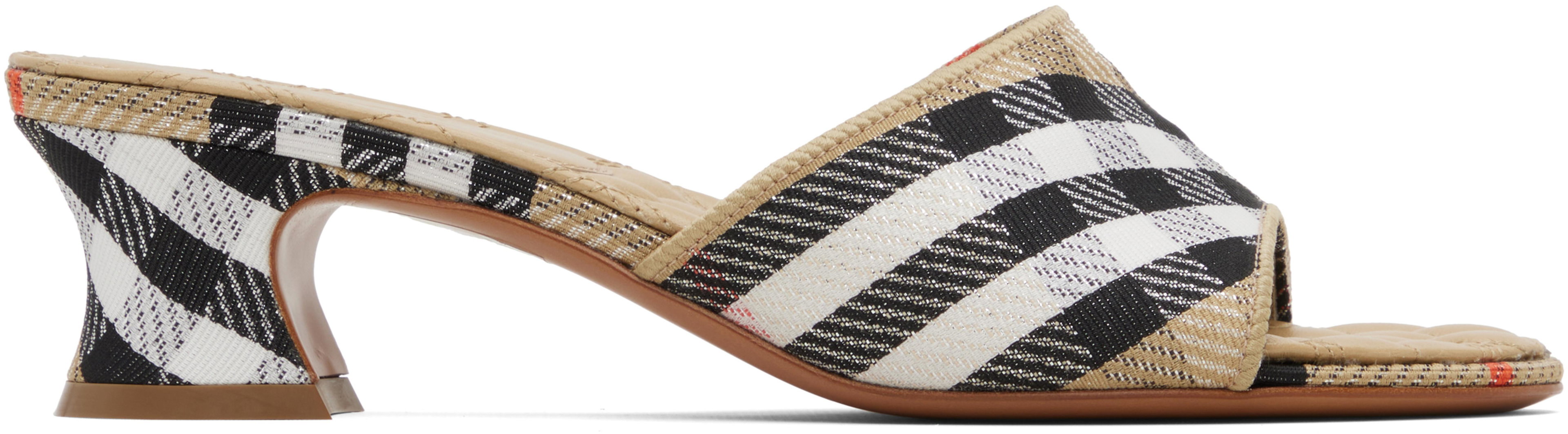 Tan Check Sloane Mule Heeled Sandals by BURBERRY