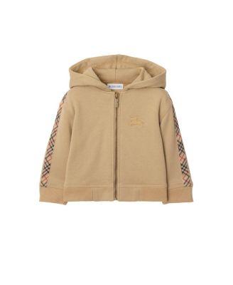 Unisex Check Trim Cotton Zip Hoodie - Baby by BURBERRY Unisex Check Trim Cotton Zip Hoodie - Baby by BURBERRY