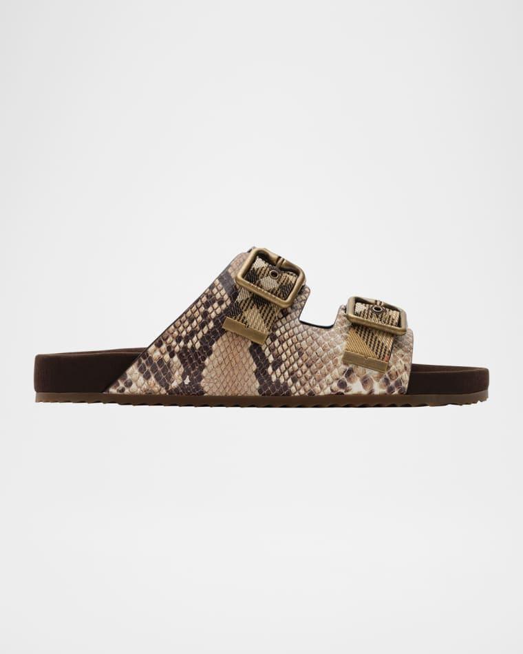 Urchin Python-Printed Leather Dual Buckle Slide Sandals by BURBERRY