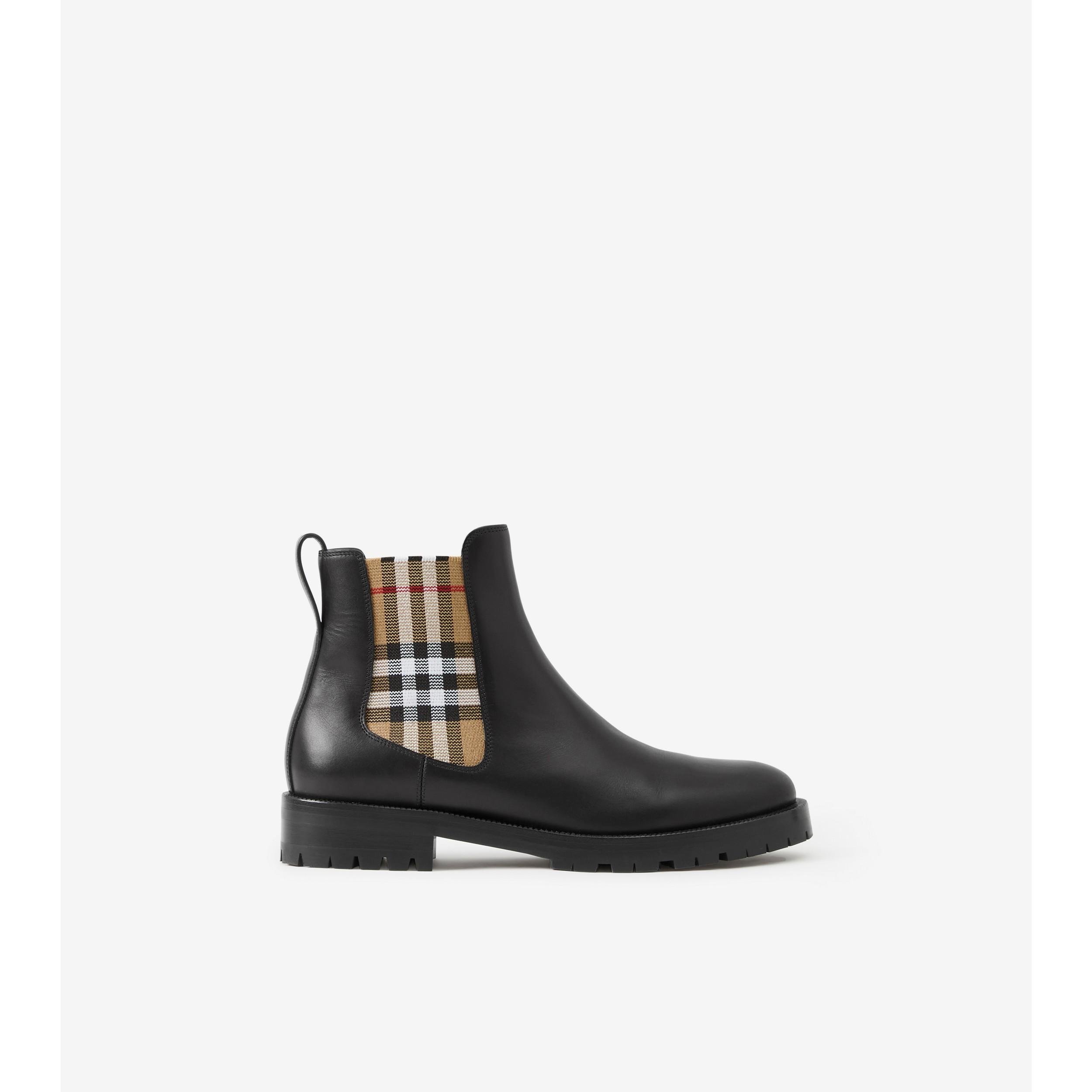 Vintage Check Detail Leather Chelsea Boots by BURBERRY