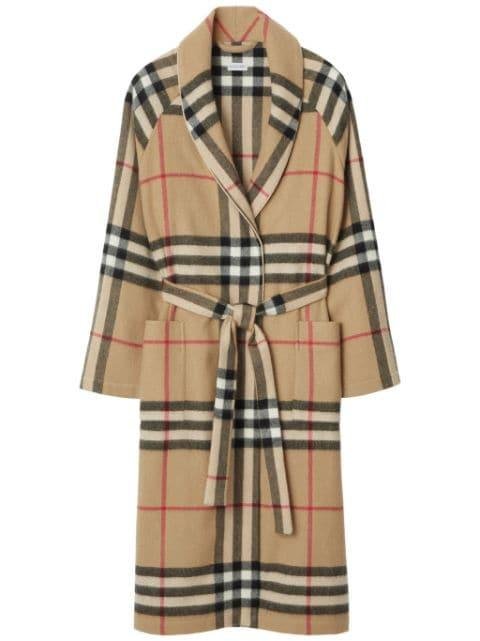Vintage Check-pattern belted cashmere robe by BURBERRY
