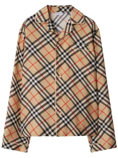 Vintage Check-print silk pajama top by BURBERRY