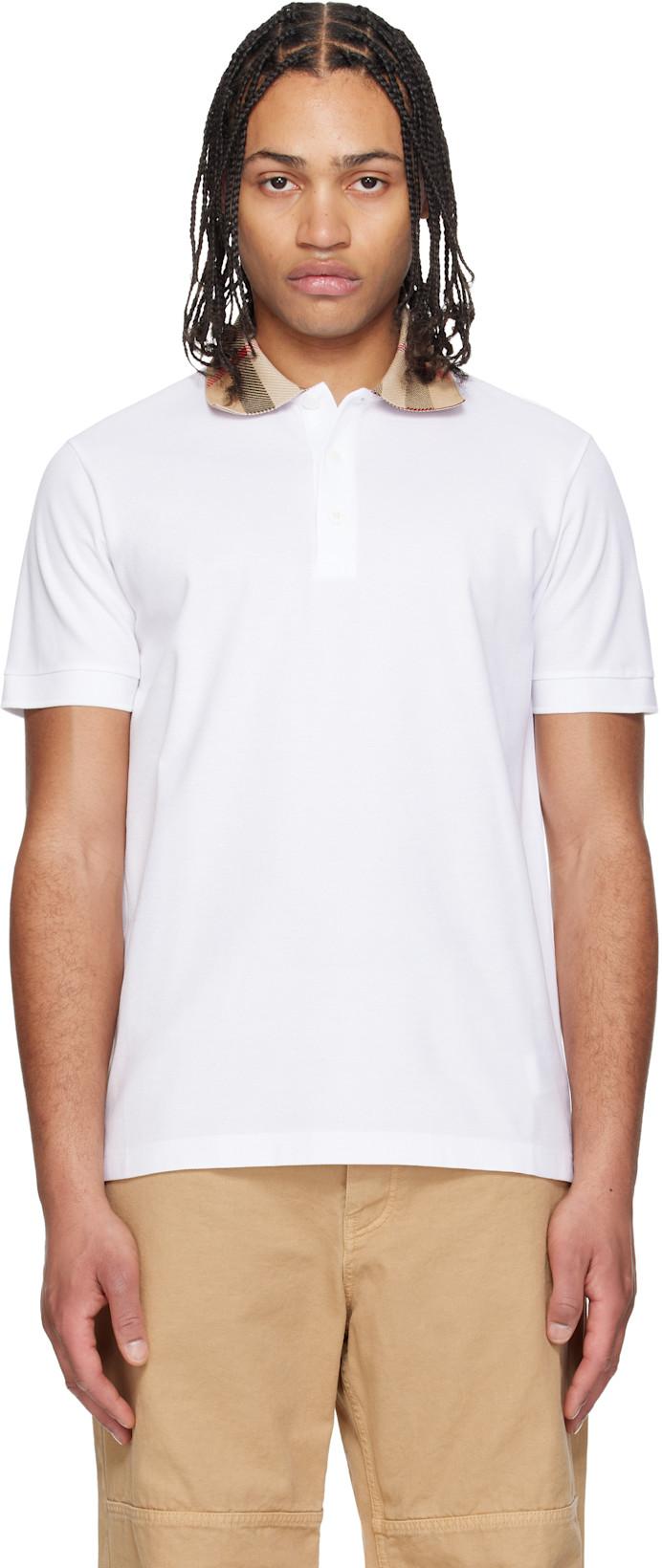 White Check Collar Cotton Polo by BURBERRY