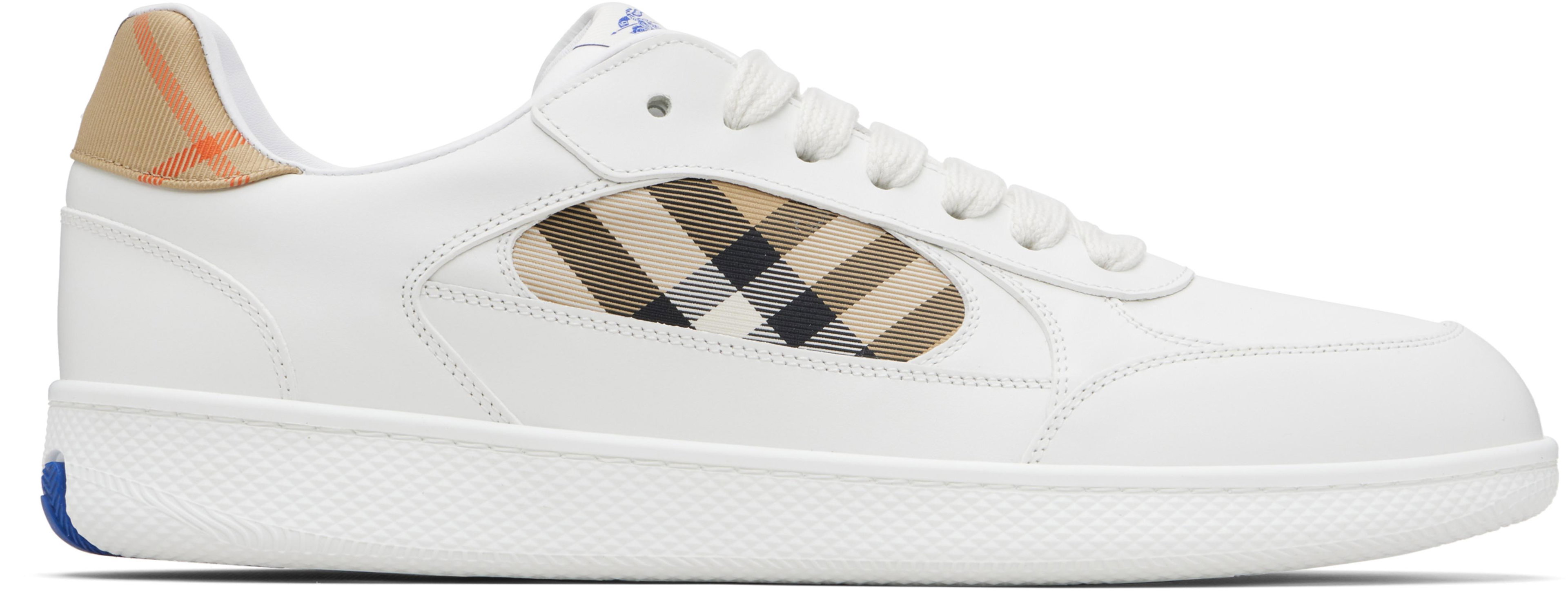 White Leather & Check Terrace Sneakers​ by BURBERRY