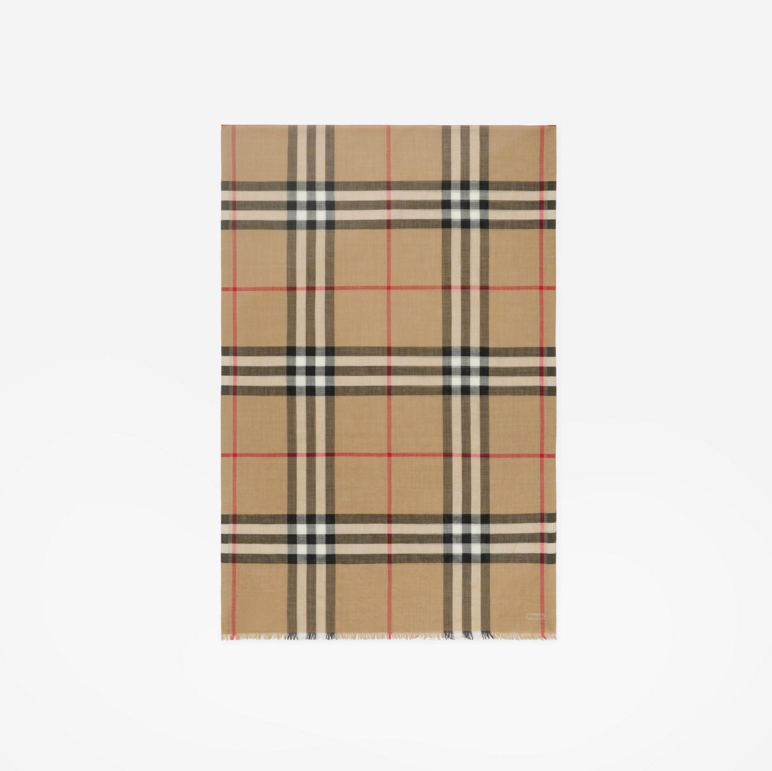 Wide Check Wool Silk Scarf by BURBERRY