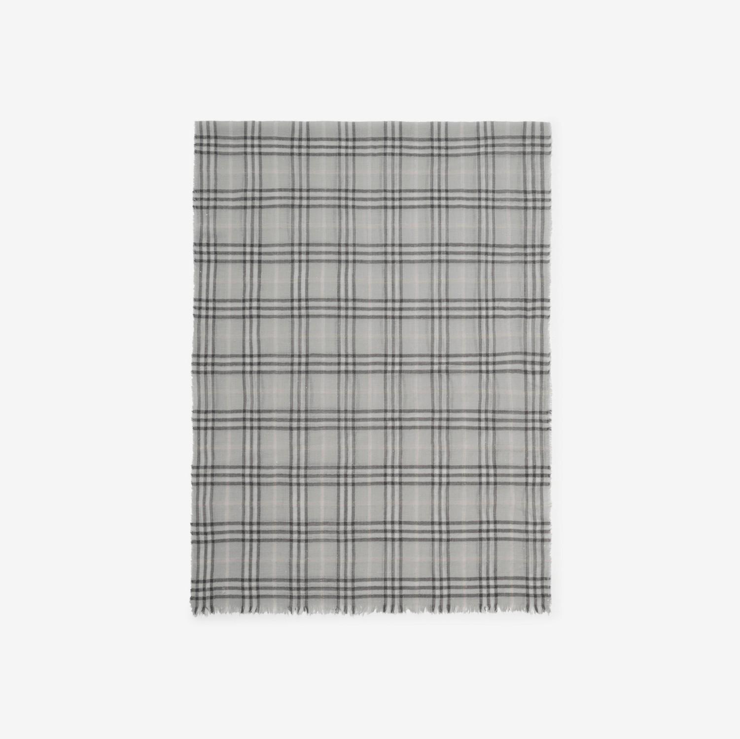 Wide Embellished Check Wool Silk Blend Scarf by BURBERRY