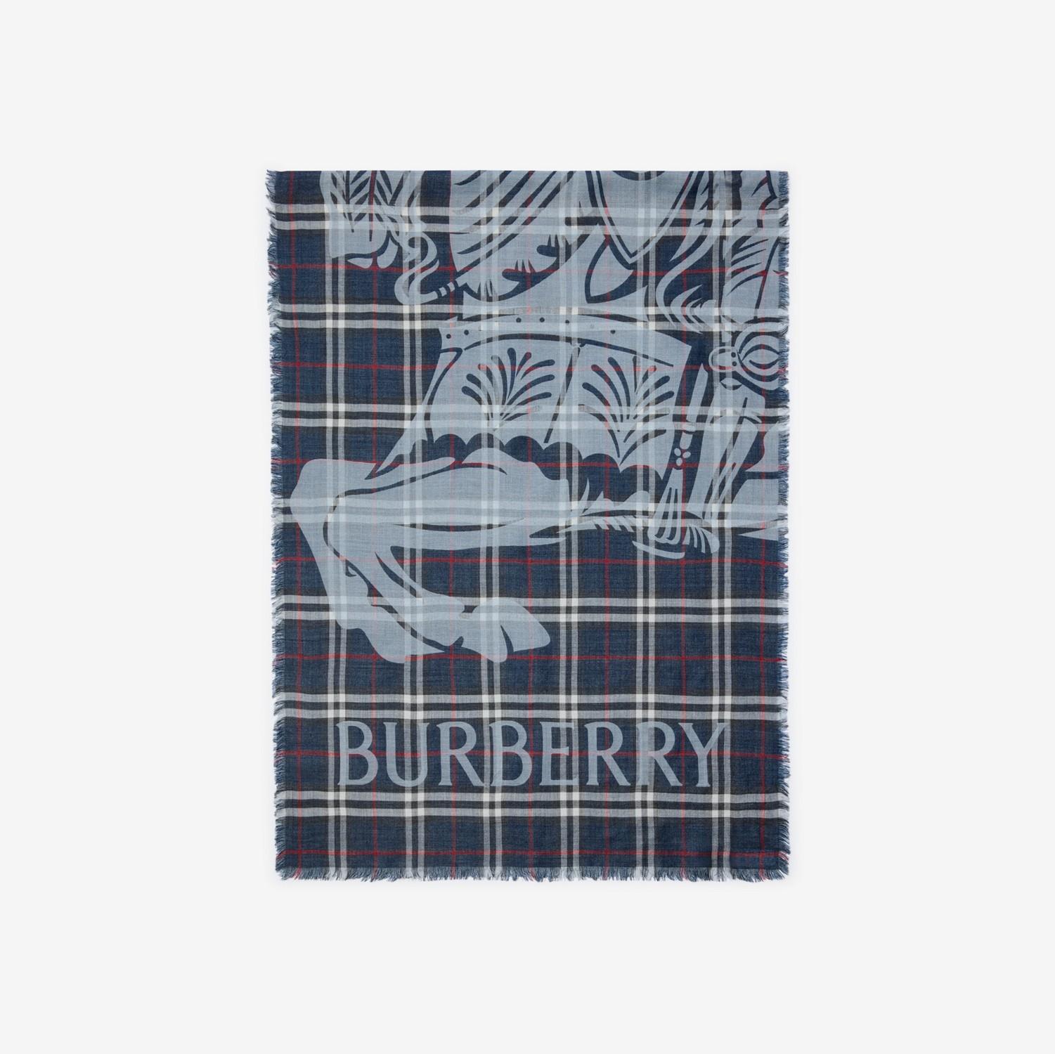 Wide Knight Check Wool Silk Scarf by BURBERRY