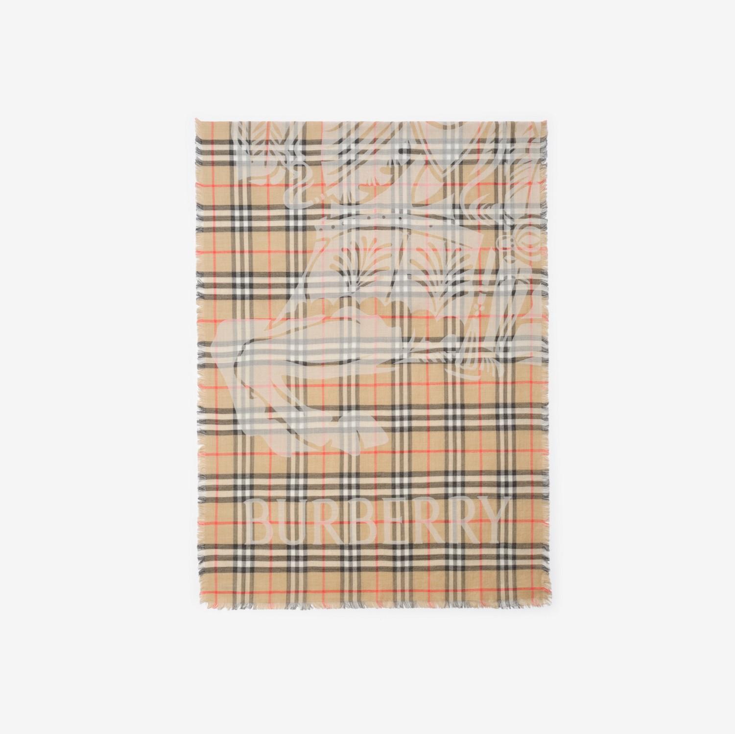 Wide Knight Check Wool Silk Scarf by BURBERRY